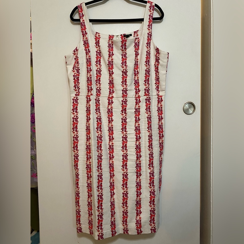 Ann Taylor Red and Pink Floral Stripe Midi Dress